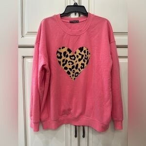 Fifth Sun Girls Pink Leopard Heart Graphic Crewneck‎ Sweatshirt XXL